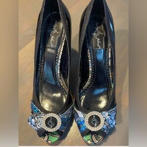 Baby Phat Black and Blue Embellished Heels